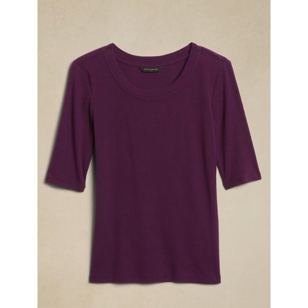 Banana Republic Womens Size XS Ribbed Elbow-Sleeve T-Shirt Purple New Pinot Noir